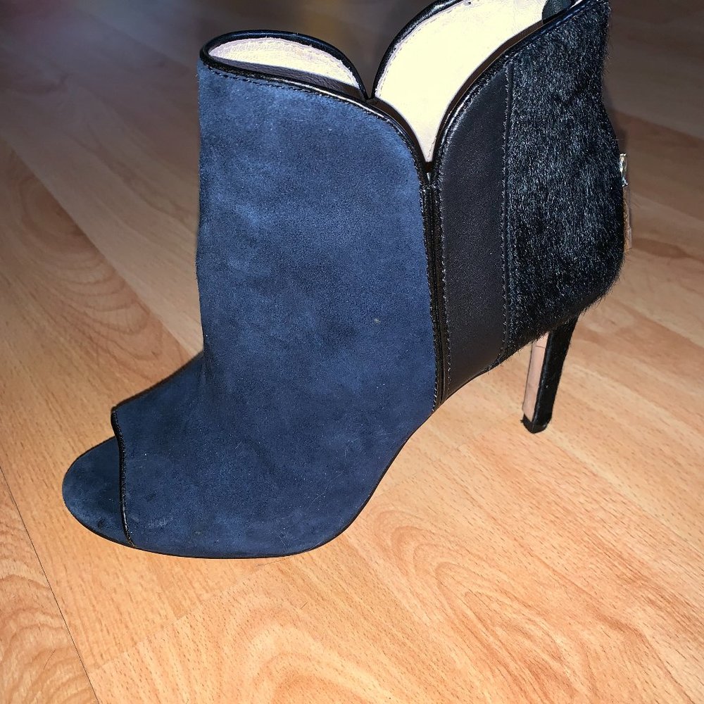 Navy blue booties/sandals, heel, size 6.5